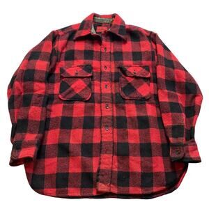 Vintage 70s Sears Kings Road Red Buffalo Plaid Wool Blend Flannel Shacket Large